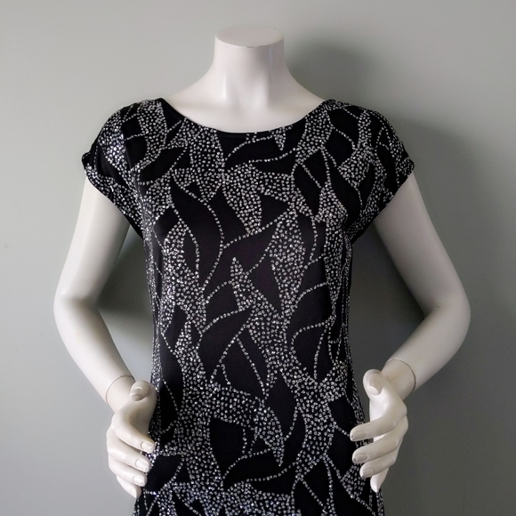 Vtg 1970s Diamond's Run Deco Silver Glitter Drop Waist Jersey Party Dress S - Picture 2 of 7